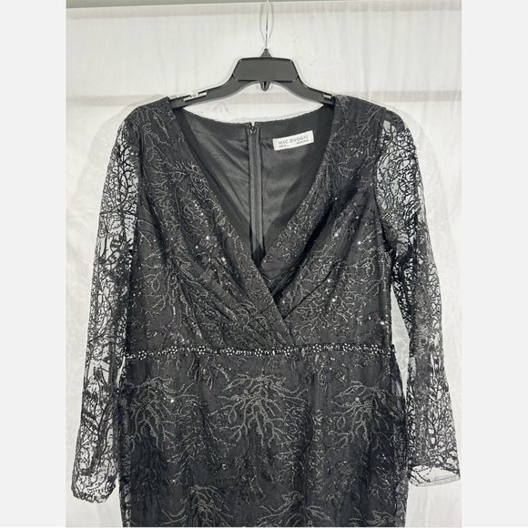 NEW $698 Mac Duggal [ 18 ] Embellished Wrap Over Long Sleeve Gown‎ Black - Picture 9 of 15